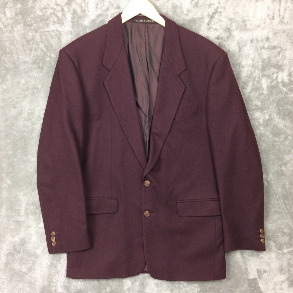 Vtg St Michael Marks & Spencer Wool Cashmere Blazer Jacket 40L Aubergine